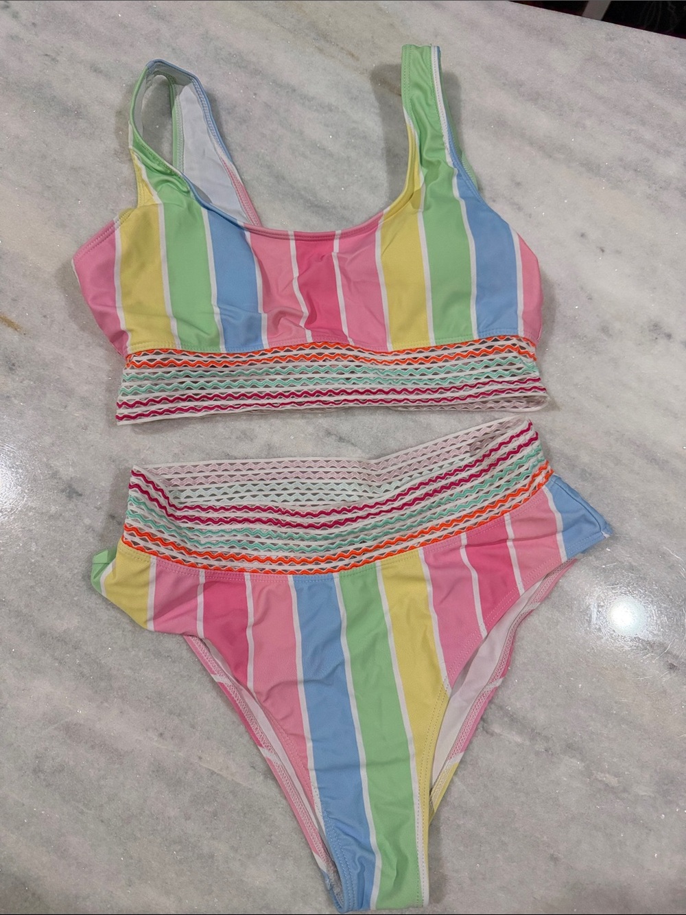 SHEIN Pastel Multi-Color Striped Two-Piece Bikini